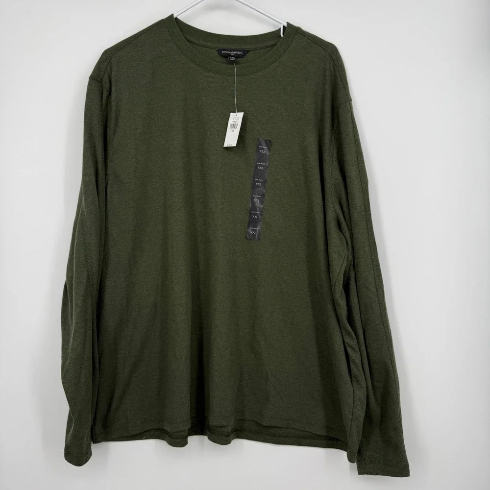Banana Republic Men's Long Sleeve Crew‎ Neck T-Shirt Olive Green XXL Preppy